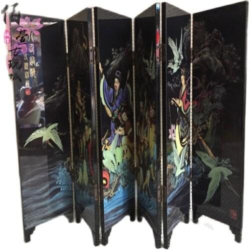 Antique folding six screens, Eight Immortals crossing the sea, Chinese characteristic lacquer painting home furnishing
