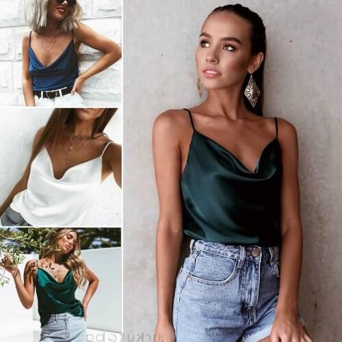 Hot Womens Sexy U-Neck Chiffon Solid Backless Short Shirt Female Sexy Satin Strap Loose Sleeveless Tank Top
