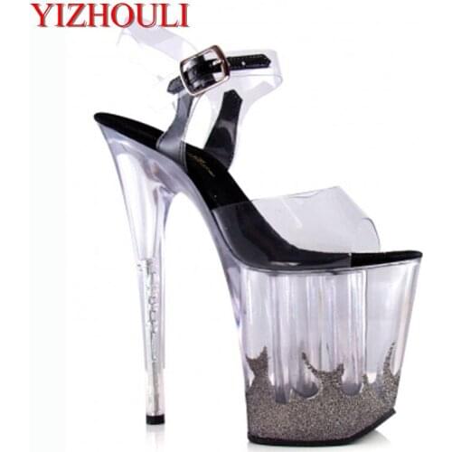 20cm women summer sexy crystal star dinner party formal dress shoes high heels platform flame sandals shoes