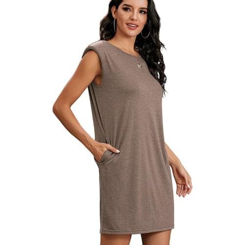 2021 Spring Summer New O-Neck Women Sexy Mini Dress Sleeveless Casual Harajuku Pockets Dresses for Woman Korean Fashion Clothing