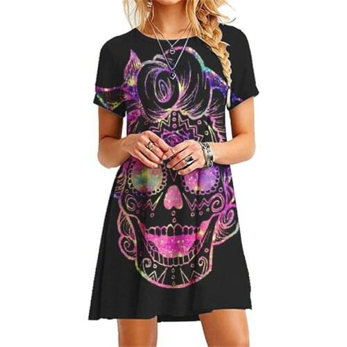 Slim Plus Size Dress Women 3D Creative Print Skull Pattern Short Sleeve Dress Casual 2021 New Summer Street Short Dress Vestidos