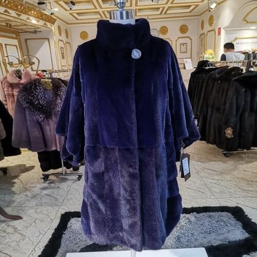 WINTER PALACE 2020 New winter mink fur coat Long bat womens coat Horizontal stripes fashion warm mink coat