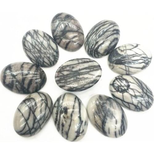 10PCS Nature Black Line Stone Cabochons Oval Shape 18X25MM No Hole DIY BEADS Accessories Free Shippings Faster Wholesale