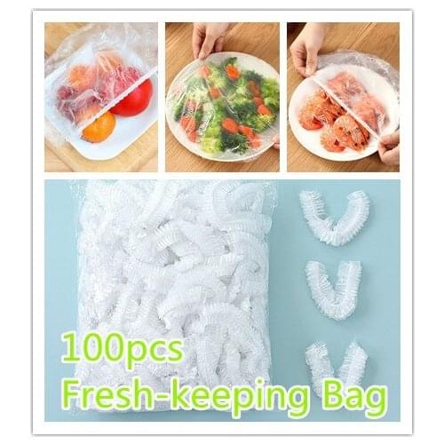 100Pcs Disposable Bowl Cover Elastic Food Dust Covers Plastic Wrap Cover Fresh Food Storage Saran Wrap For Refrigerator Kitchen