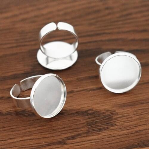 18/20mm 10pcs High Quality Silver Plated Brass Adjustable Ring Setting Blank/Base,Fit 18/20mm Glass Cabochon,Buttons;Ring Bezels