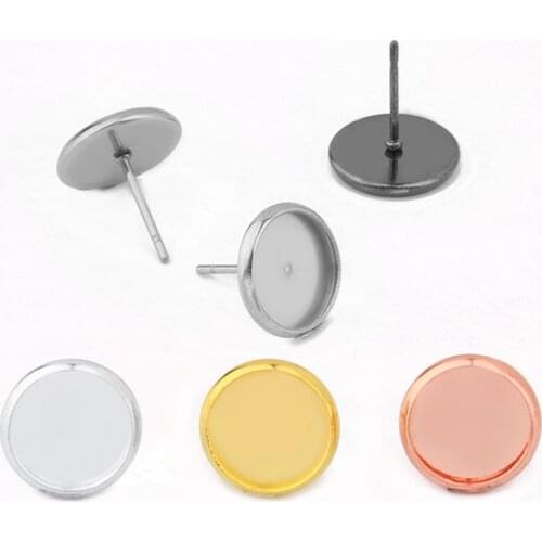 30pcs Stainless Steel Earring Studs Rose Gold 6 8 10 12 14 16 18 20mm DIY Cabochons Blank Base Bezels Jewelry Making Accessories
