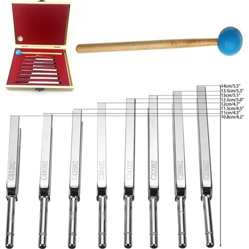 8pcs/set 256-512HZ Steel Tuning Fork Sound Vibration Therapy Chakra Steel Music Kit Durable Tuning Fork Set
