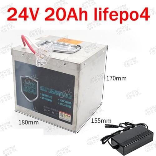 GTK lifepo4 24v 20Ah battery pack lithium with BMS for scooter ebike Solar energy Wheel Chair monitor inverter lamp + 3A charger