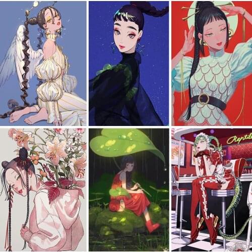 Diamond Painting 5D DIY Japanese Illustration Girl New Square/Round Mosaic Cross Stitch Set Home Decoration Paintingg