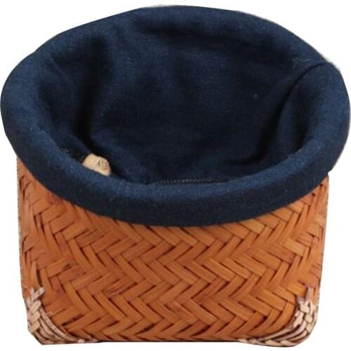 Pure hand-made retro bamboo purple bamboo cup cage tea cup basket portable cloth bag tea set storage Natural style