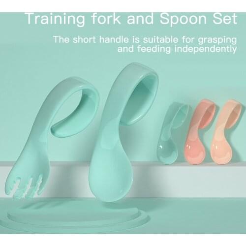 Baby Utensils Fork And Spoon Curved Handle Training Twisting Spoon Smooth Without Burrs Childrens Tableware Safe Solid Feeding