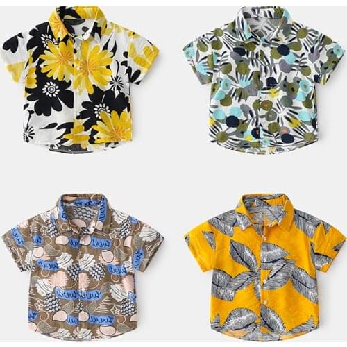 Hawaiian Style Kids Boys Shirts Summer Coconut tree Print Shirt Casual Fashion Button Short Sleeve Shirts Hot Selling