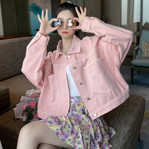 Purple tooling denim jacket female 2021 aautumn new loose denim jeans short jackets female