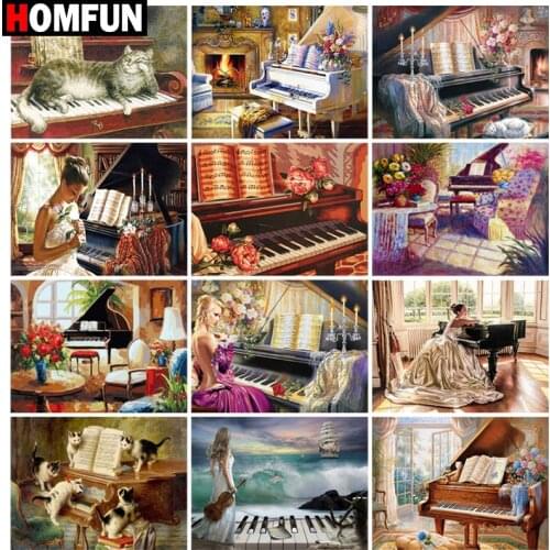 HOMFUN Rhinestone Painting Crystal Decor Diy Diamond Painting "Piano landscape" 3D Cross Stitch Pattern Diamond Embroidery