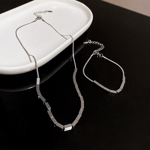 2021Titanium Steel Hollow Cuboid Necklace Bracelet Fashion Jewelry for Women Men Korean Cold Wind Simple Retro Sets Wedding Gift