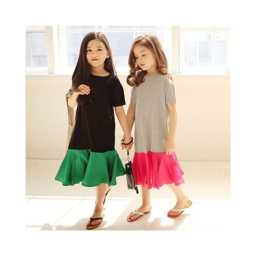 2020 Summer Girl Princess Dress Cotton Color block Kids Dress Casual Loose Children Party Frocks Age 3 4 6 8 10 12 14 16 Years