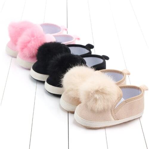 Baby Toddler Shoes Boys And Girls Soft Bottom Non-slip Loafers Fur Ball Newborn Shoes First Walkers Crib Shoes