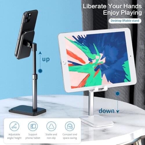 ROCK Metal Desktop Phone Holder Tablet Stand For iPad Pro Mini Phones Universal Bracket Telescopic Adjustable Height Angle Stand