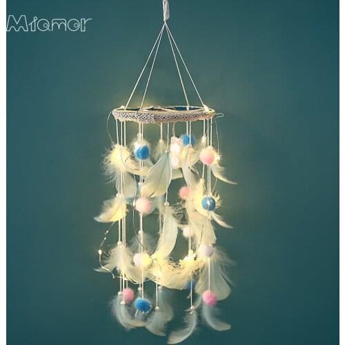 MIAMOR Pink & White Dreamcatchers With Hairball Nursery School Kid Bedroom Decoration Wedding & Home Wall Hanging Pendant AXR175