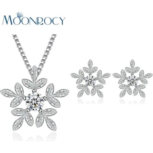 MOONROCY Free Shipping Fashion Silver Color CZ Crystal Necklace and Earrings Jewelry Set Gift for Women Christmas Gift