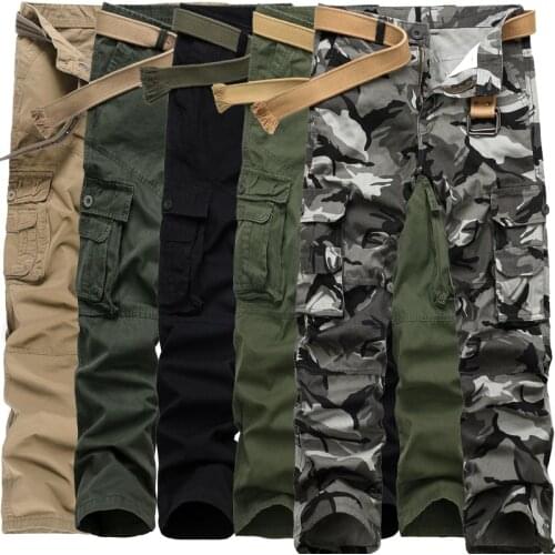 Men outdoor Summer sports climb cotton camouflage overalls pants thin loose straight multi pocket tactical military long pants
