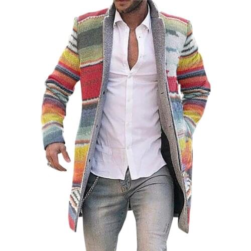 Mens Woolen Coats Windbreaker Designer Rainbow Print Single-Breasted Jacket 2020 Male Outwear Long Sleeves Luxury Mid-Long Coat
