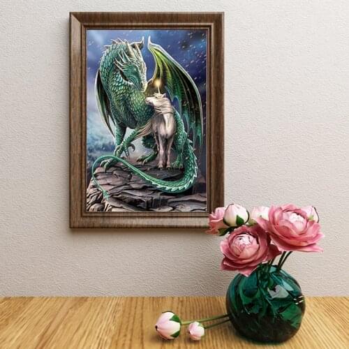 Dirll drawing cuadros embroidery full square 5d diamond painting kit set complet Cross stitch mosaic horse unicorn Dragon art 11