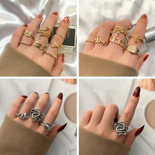 KISS WIFE Bohemian Gold Snake Animal Wide Rings Set For Women Men Fashion Pineapple Eyes Knuckle Rings Open Finger Ring Jewelry
