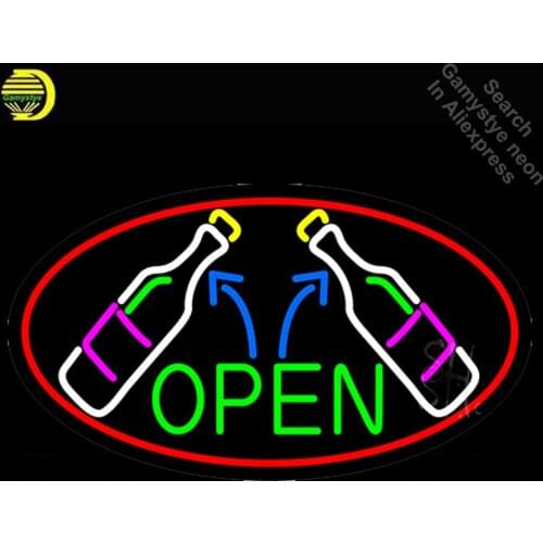 NEON SIGN For Open Wine Glass Bottles neon Light Sign Beer Club Advertise Window vintage Neon sign for sale neon light Art Lamps