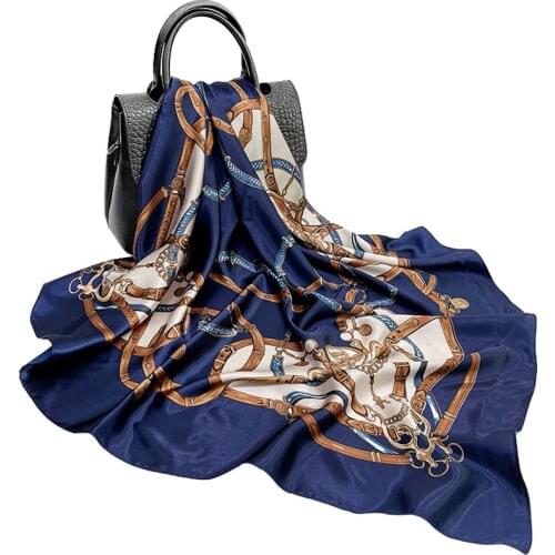 2021 New Imitation Silk Scarves Factory Wholesale White Printing Turban Big Shawl 90*90CM with Souvenir Scarf