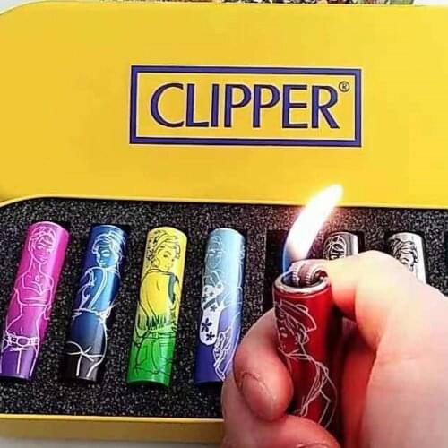 Original CLIPPER Pipe Lighter Printed Metal Nylon Portable Butane Gas Flint Grinding Wheel Inflatable Lighter Gadget