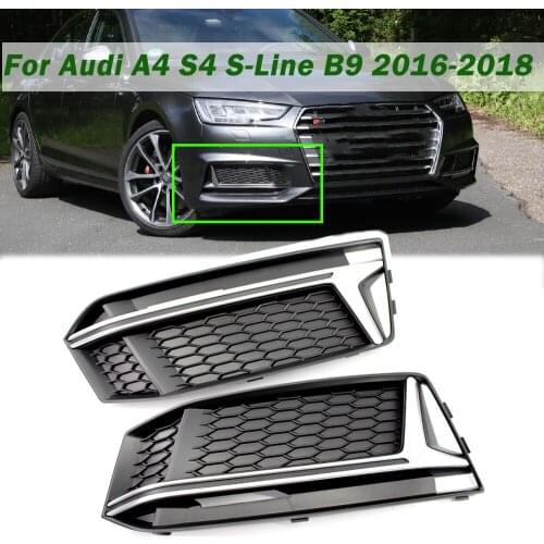 A Pair of Chrome Fog Light Cover Grille Silver Black Trim Grill Bezel Fit For Audi A4 S4 S-Line B9 2016-2018 Car Accessories