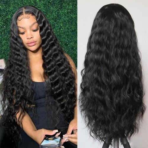 Loose Deep Wave Synthetic Lace Front Wigs Heat Resistant Fiber Hair Long Black Daily Synthetic Lace Wigs Makeup Wigs For Women