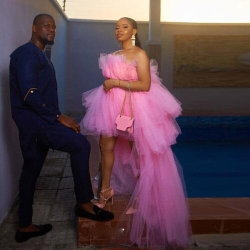 Fashion Baby Pink Short Dress for Girl High Low Puffy Tulle Prom Party Dresses Women Formal Gowns Custom Cheap Gala Event Dress