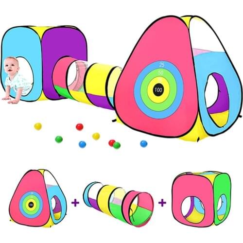 Portable Colorful 3 In 1 Playhouse Baby Tunnel Pop Up Tents With Dart Target Kids Games Toy Tent Outdoor&Indoor for Boys Girls