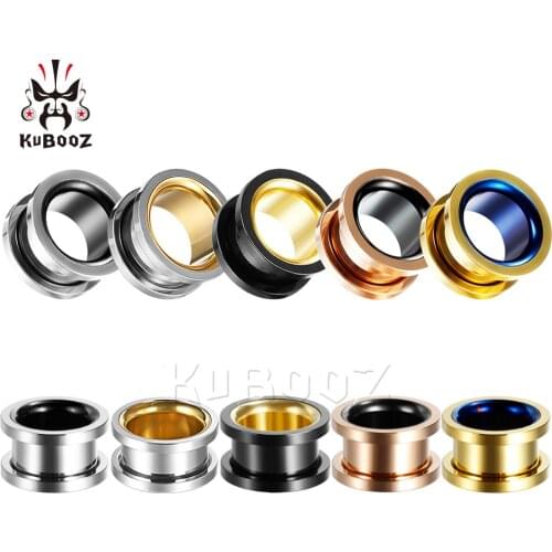 KUBOOZ Fashion Smiple Stainless Steel Hollow Double Color Ear Pirecing Plugs Expanders Body Jewlery Earring Gauges Stretchers