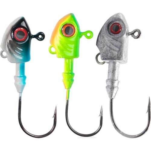 Fish Lead Head Jig Hooks 7g 10g 14g 20g 4PCS Carp Fishing Accessories Soft Worm Barbed Strong Hook Tackle 3D Eyes For Saltwater