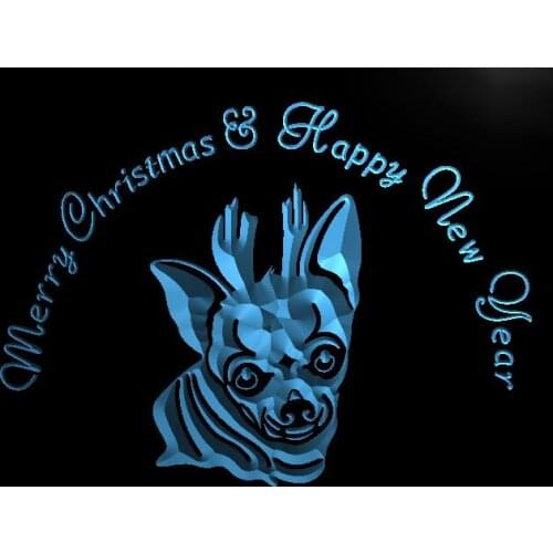 S159 Chihuahua Christmas New Year Led Light Sign