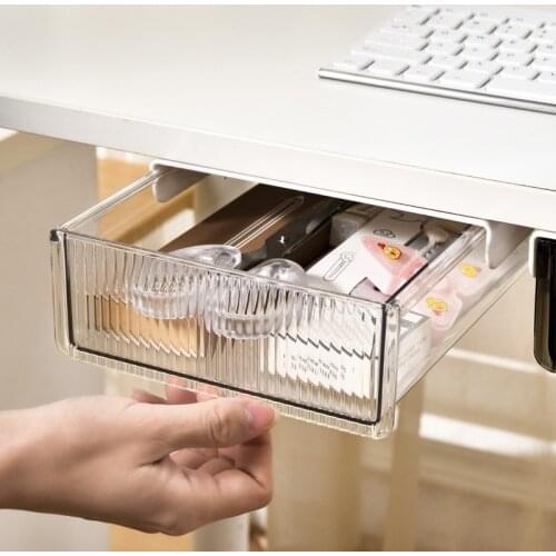Self-Adhesive Under Desk Drawer Hidden Storage Box Makeup Organizer Self Stick School Stationery Case Pencil Tray Pen Holder