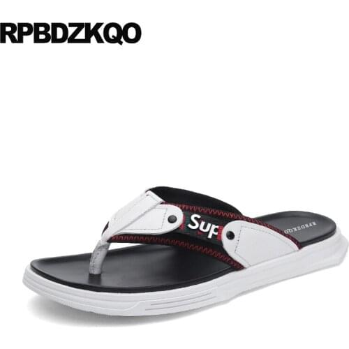 Men sandals leather summer platform 2019 slip on shoes beach genuine high quality mesh slides waterproof white slippers black