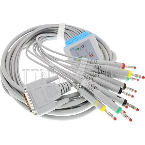 Compatible with Carewell ECG-1101/1103/1112/T12 10-lead EKG cable 3.0DIN/4.0Banana/Snap/Clip/Animal Vet leadwire