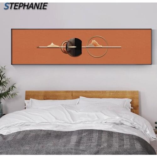 Modern Geometric Wall Art Pictures Abstract Creative Landscape Mountain Canvas Painting Orange Posters Prints for Living Room