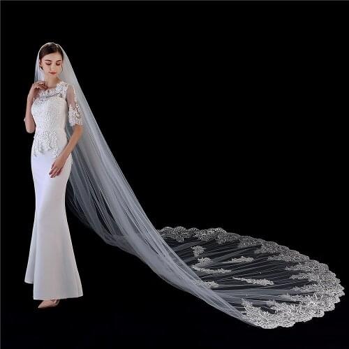 Bridal Veils 2021 New Luxury Wedding Classic Lace Edge One-layer Appliqued 3m Long Cathedral