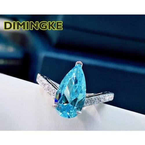 DIMINGKE 7*13MM Sparkling Pear Shaped Diamond Woman Ring S925 Silver Wedding Party Lover Gift High Jewelry