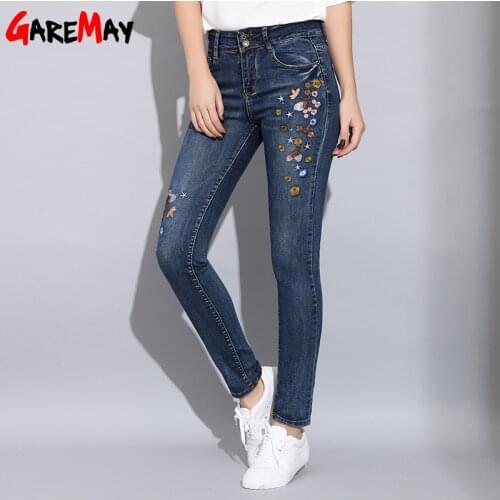 Garemay Skinny Embroidered Jeans Woman Spring 2020 Denim Stretch Womens Jeans Embroidery Mujer Fashion Slim Jeans for Women