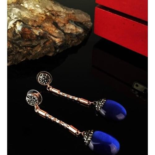 Dr Stone Natural Stone Women 'S Rose Gold Plated Cat 'S Eye Stone Earrings KRB 373144693