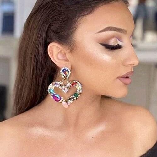 3Colors Crystal Heart Pendant Women Fashion Dangle Earrings Jewelry Perfect Quality Trendy Statement Earrings Accessorie