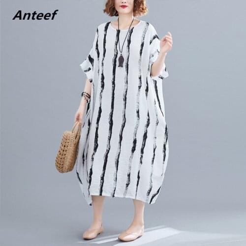 Cotton plus size vintage stripe women casual loose long summer sun dress elegant clothes 2021 ladies dresses sundress