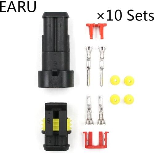 10 sets AMP 1.5 DJ7021-1.5 2 Pin Way Waterproof Atuomotive Electrical Wire Cable Connector Plug Socket Apater Car Xenon LED Lamp