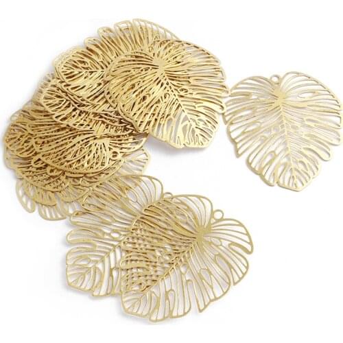 10pcs Raw Brass Filigree Leaves Hollow Large Leaf Charms Pendant For Earrings Necklace Jewelry Women Findings Making 44x49mm